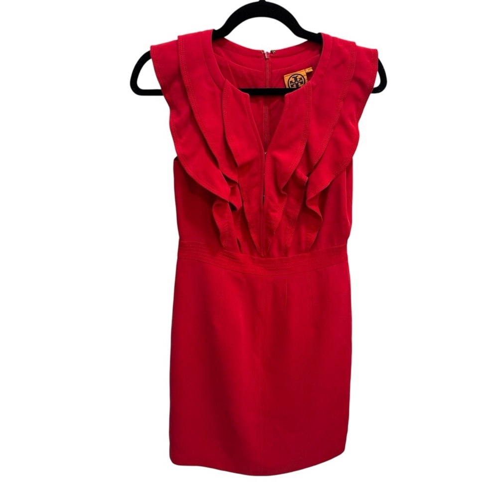 Tory Burch Womens Dress Purple Racea Ruffle Silk Sz 2 Sleeveless Back Zip Lined